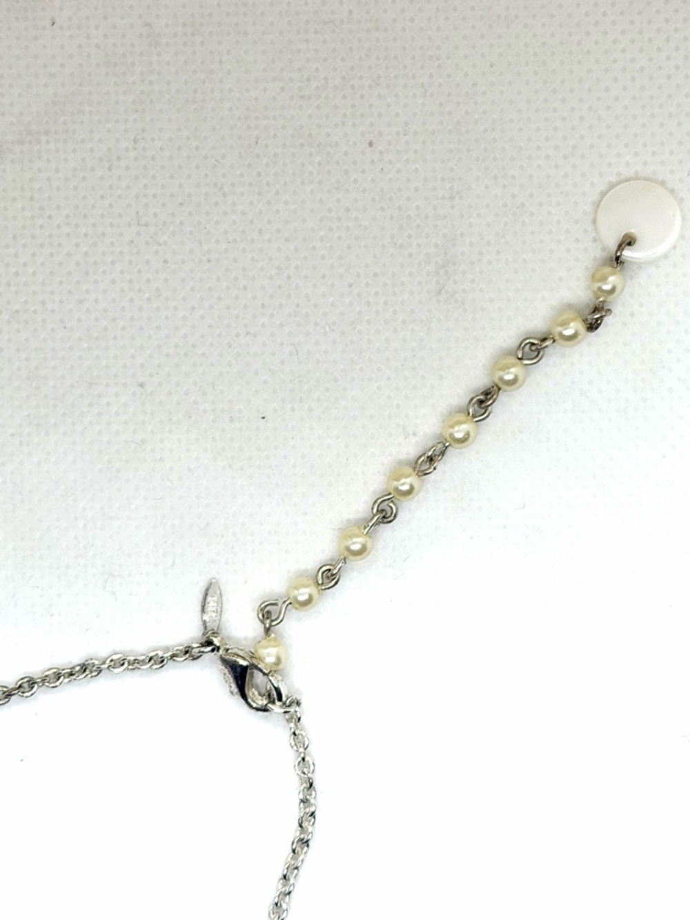 White Floral Drop Necklace with Acrylic Pearl & Crystal Accents - Picture 4 of 5